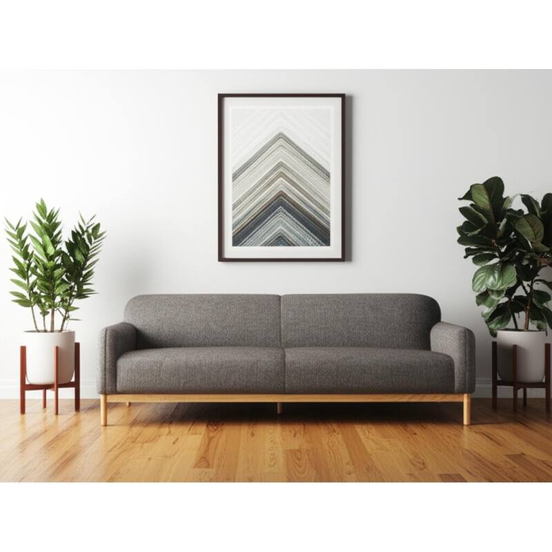 HomeRoots 90" Gray Fabric Sofa With Brown Legs - Gray