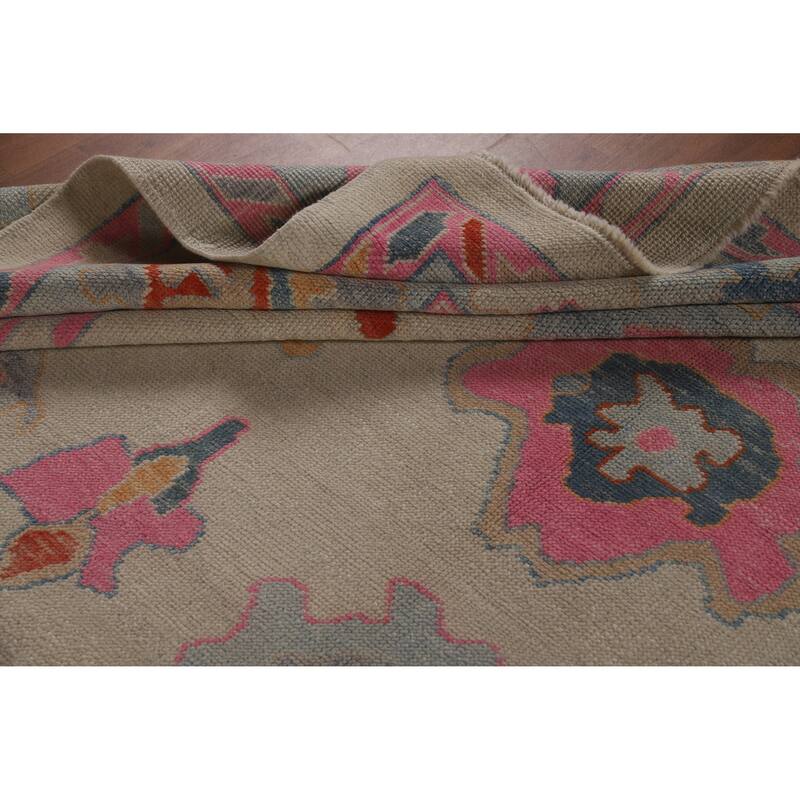 Hand Knotted Oriental 100% Wool Carpet Transitional All-Over Beige & Ivories Oushak Area Rug - 12' 3'' X 9' 3''