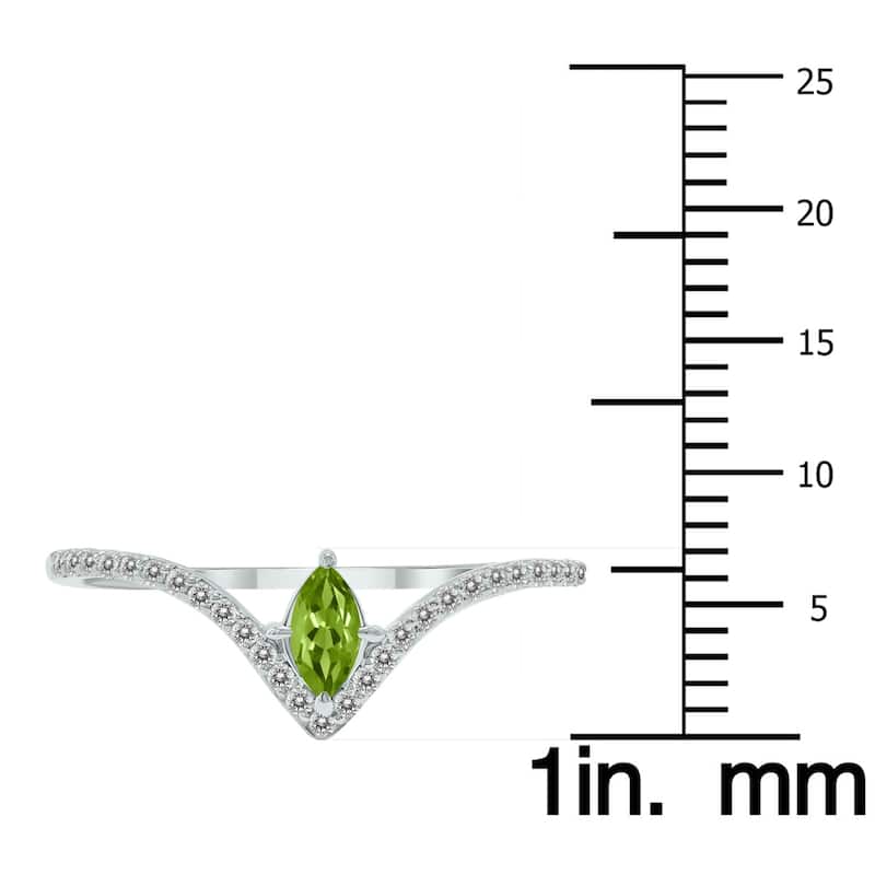 Marquee Jewels 1/4 Carat TW Peridot and Diamond V Shape Ring in 10K White Gold