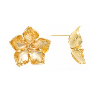 Polished Flower Motif Stud Earrings - 1.5" Long