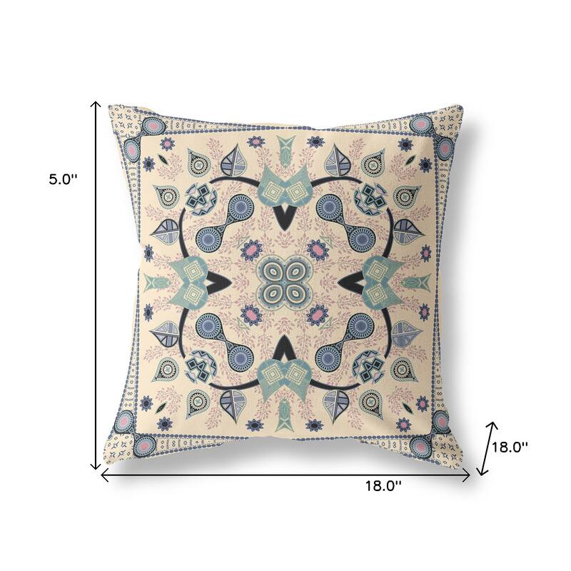 HomeRoots 18" x 18" Beige Blown Seam Paisley Indoor Outdoor Throw Pillow - 18.00' X '5.00' X '18.00
