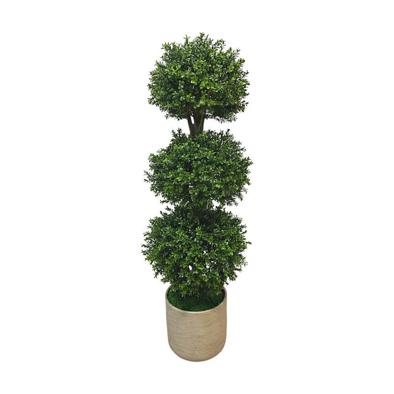 5.5 ft UV Rated Outdoor Boxwood Topiary in a Fiberstone Pot - Green