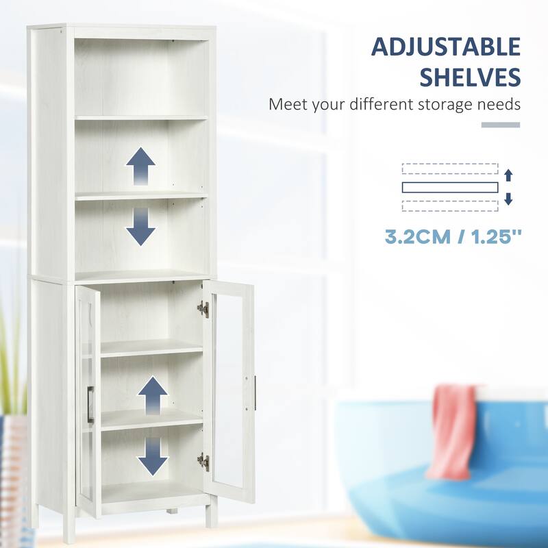 Glass Door Cabinet, Tall Bathroom Storage Cabinet with 3 Tier Shelf, Skin Care Cabinet with Adjustable Shelves