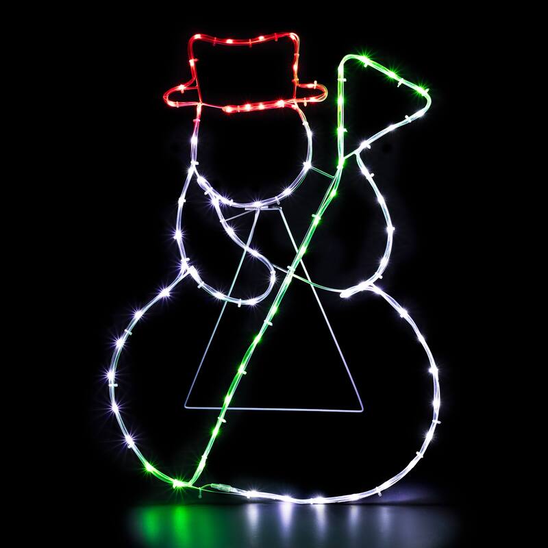 28" Lighted Standing Snowman Silhouette Outdoor Christmas Decoration - White