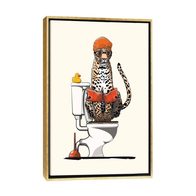 iCanvas "Leopard On The Toilet" by WyattDesign Framed - Gold - 48x32