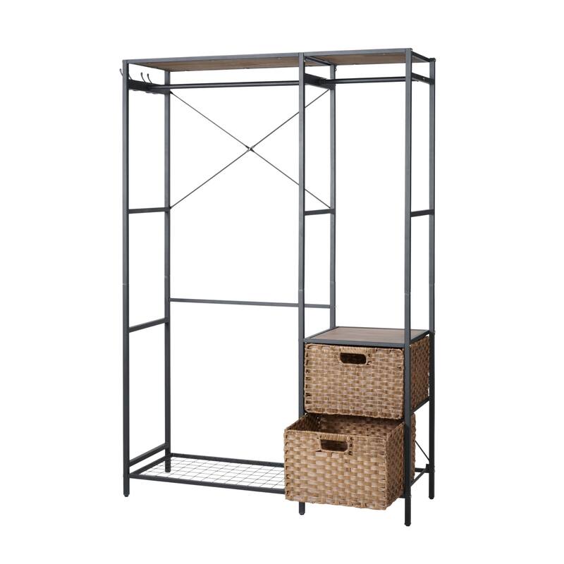 Acacia Wood Garment Rack with Shelves - Brown