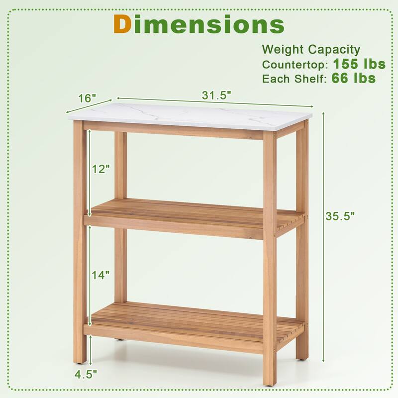 Gymax 3-Tier Patio Garden Potting Bench Table w/ Acacia Wood 2 Slatted
