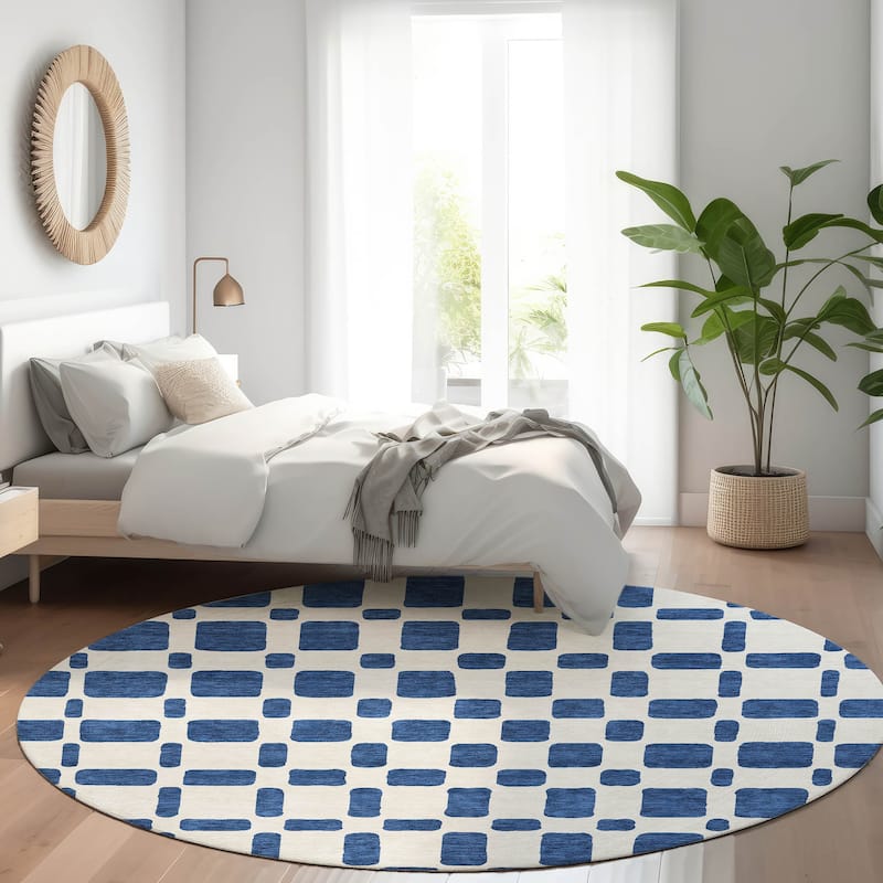 Premium Washable Super Soft Modern Hope Mayfield Rug - Navy - 8' x 8'