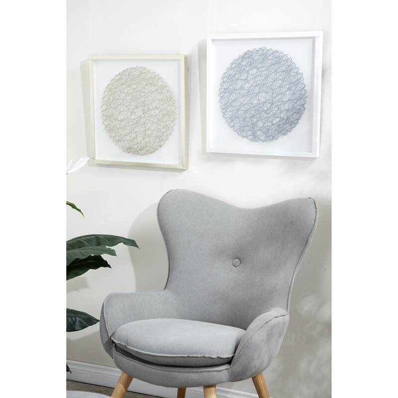 Plastic Geometric 3D Home Shadow Box with Silver Frame - Set of 2 White - Roche River Decor