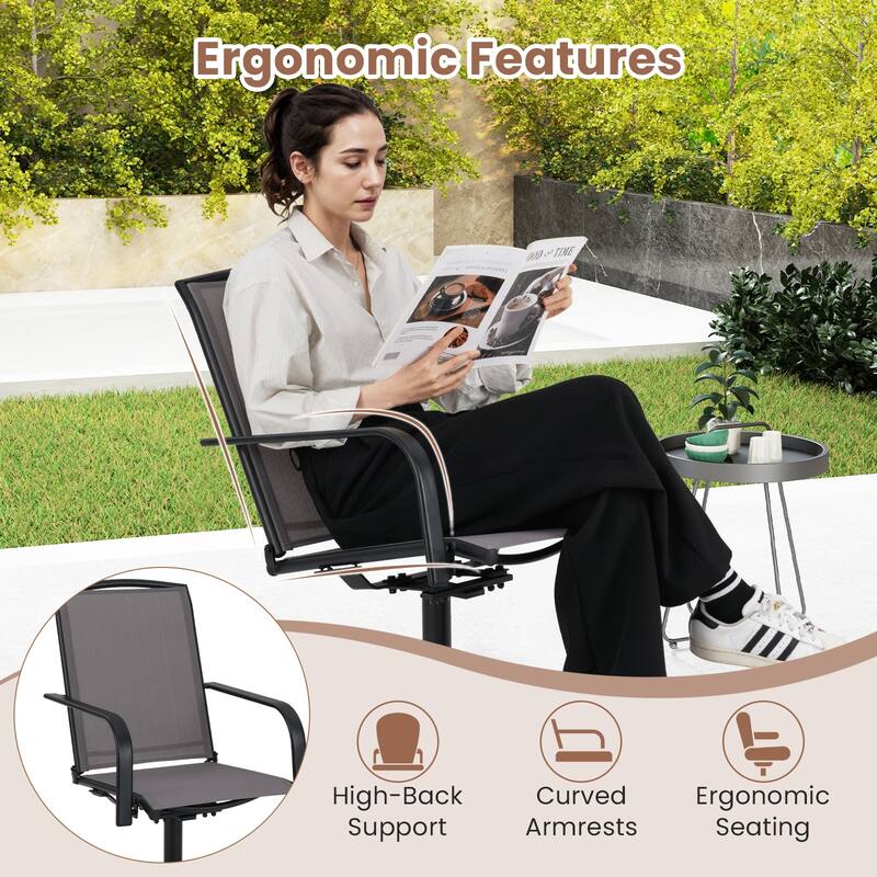 Gymax Patio Swivel Chairs Set of 4 w/ High Back & Round Metal Base for