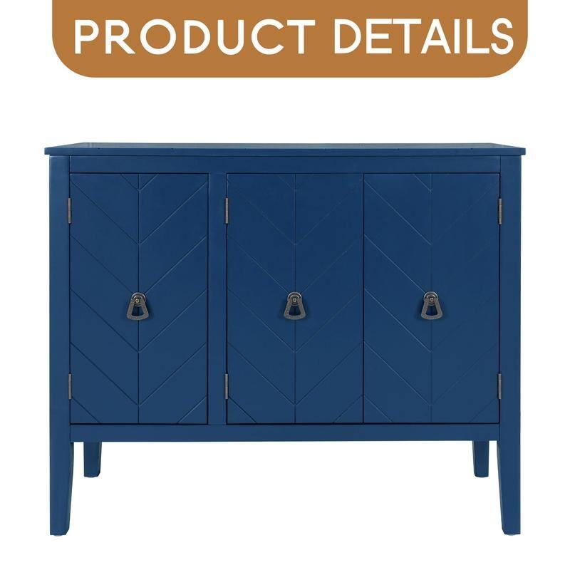 Adjustable Shelf Storage Sideboard with 3 Retro Metal Handles and 4 Pinewood Legs, for Entryway