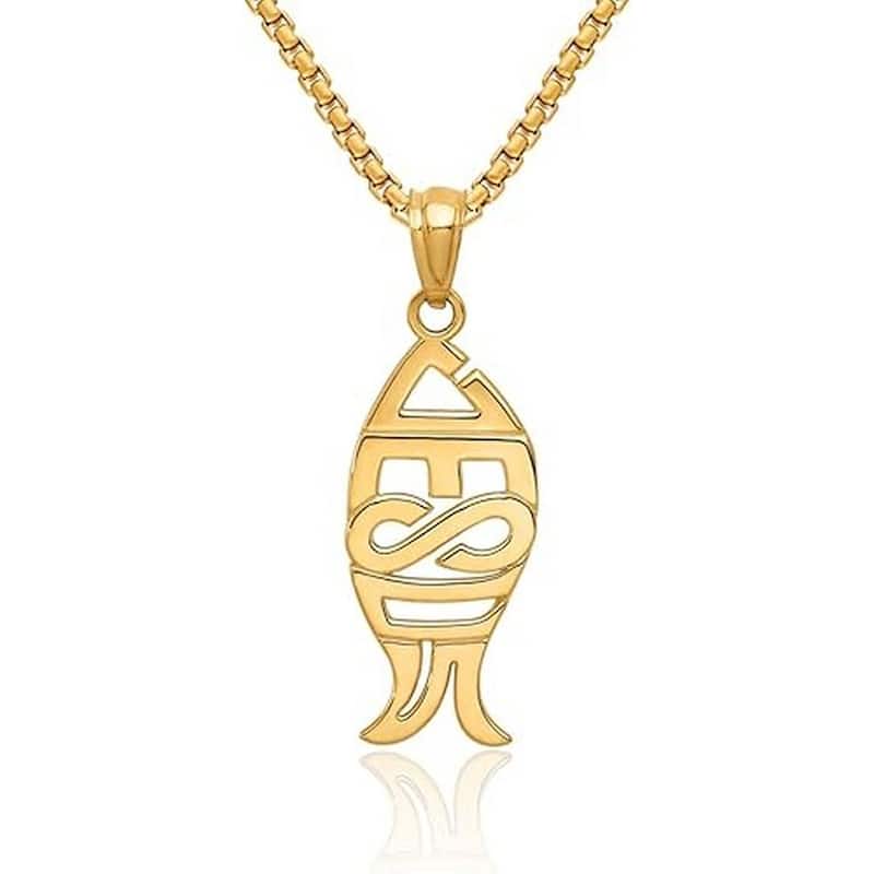 Curata 14k Yellow Gold 18" 27x8mm Polished Ithicus Jesus Fish Pendant Necklace