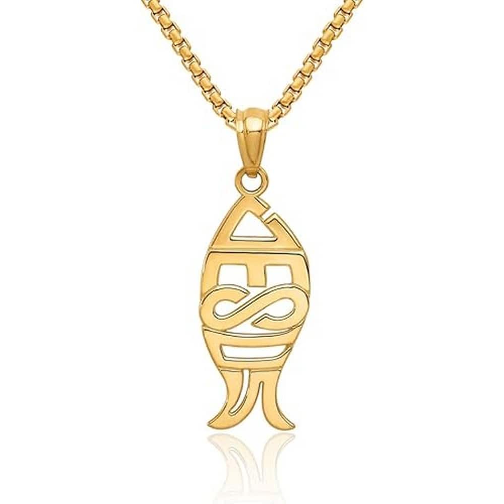Curata 14k Yellow Gold 18" 27x8mm Polished Ithicus Jesus Fish Pendant Necklace