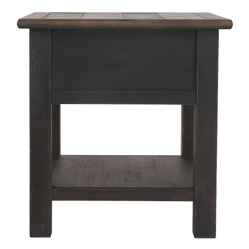 27 in. Brown and Black Rectangle Wood End Table with Storage Drawer for Convenience