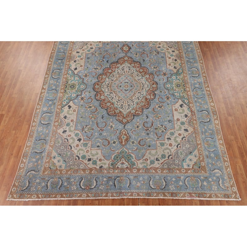 Over-Dyed Distressed Mashad Persian Vintage Wool Carpet - 9'8" x 12'7"