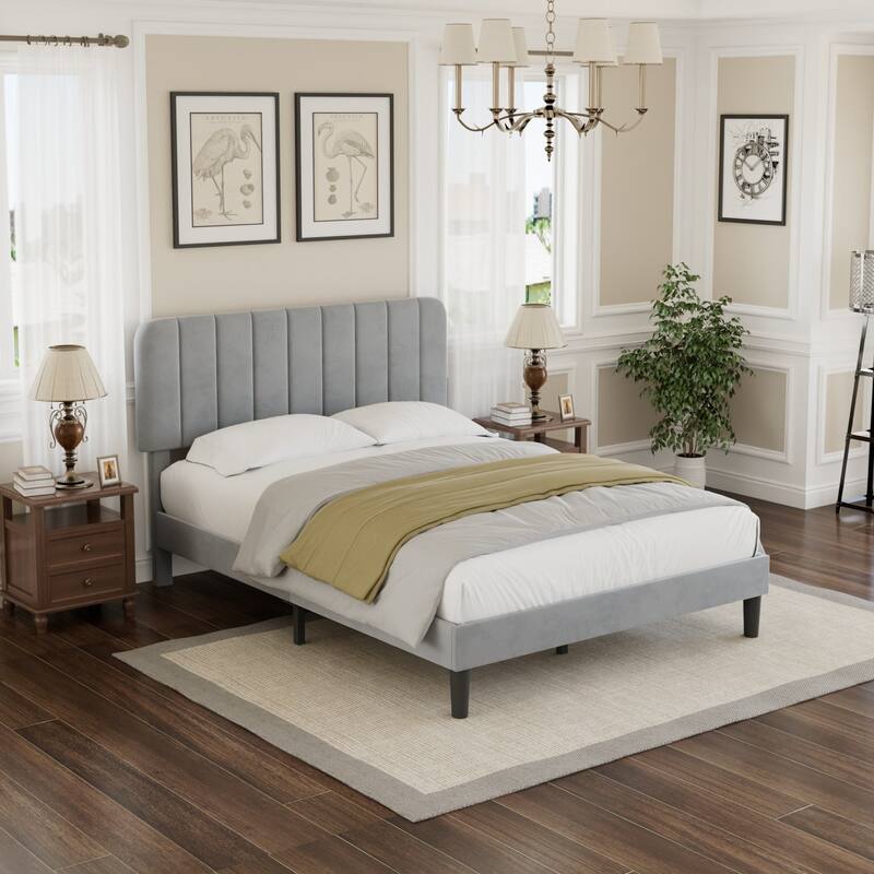 Javlergo Upholstered Bed Frames with Height-adjustable Headboard
