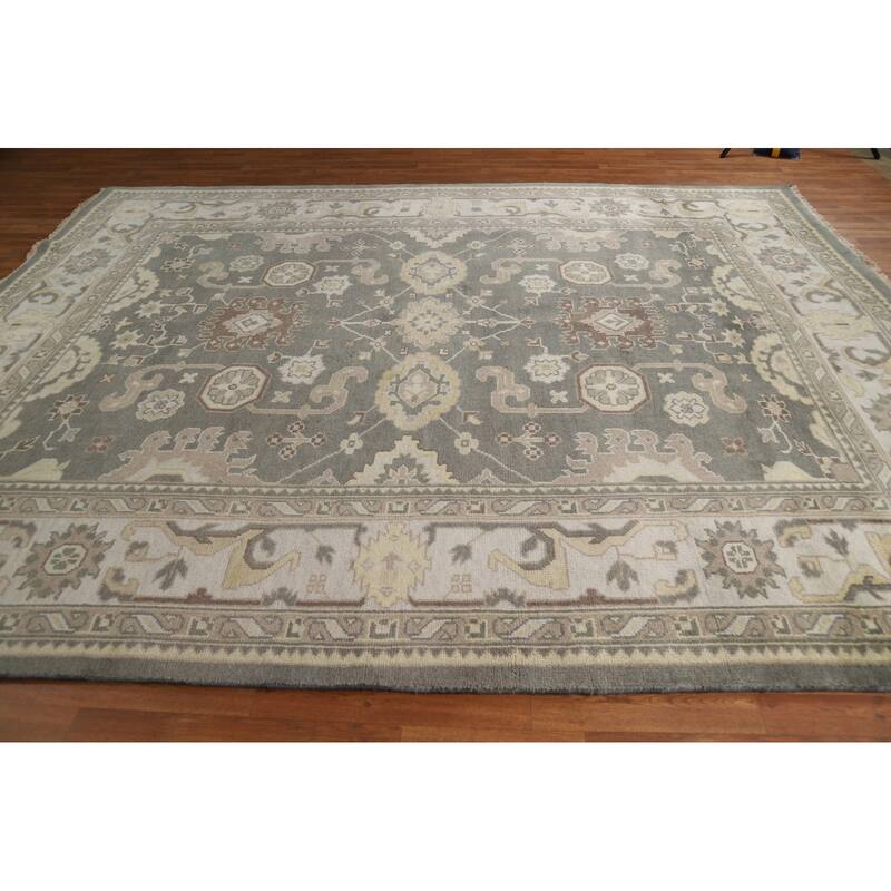 Gray Oushak Indian Area Rug Hand-Knotted Wool Carpet - 9'0"x 11'8"