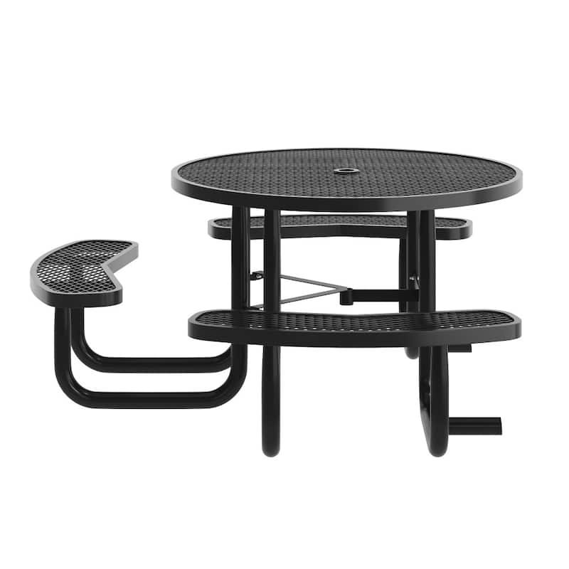 46" Round Wheelchair Accessible Metal Picnic Table with Ground Anchors - 82.5"W x 82.5"D x 29"H