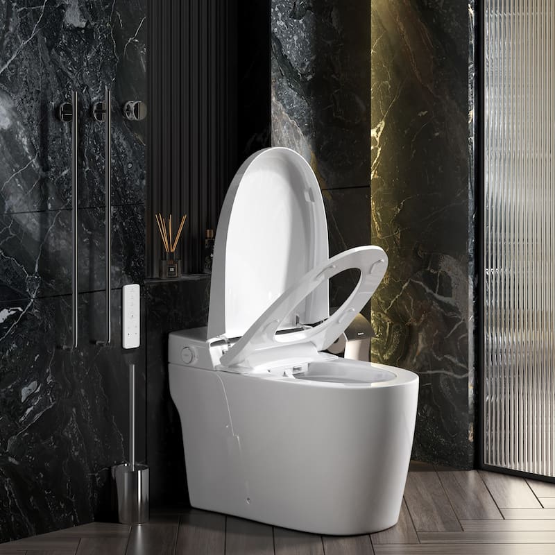 One Piece Bidet Toilet for Bathrooms Smart Bidet Toilet with Warm Air Dryer Heated Seat LED Night Light Auto Open/Close Toilet - White