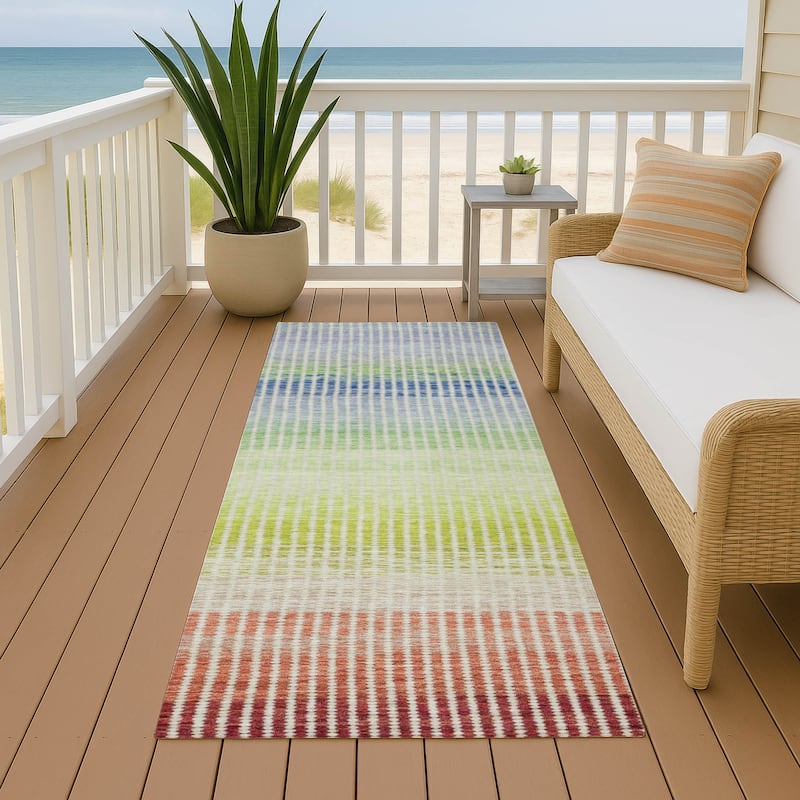Machine Washable Indoor/ Outdoor Contemporary Stripes Chantille Rug - Paprika - 2'3" x 7'6"