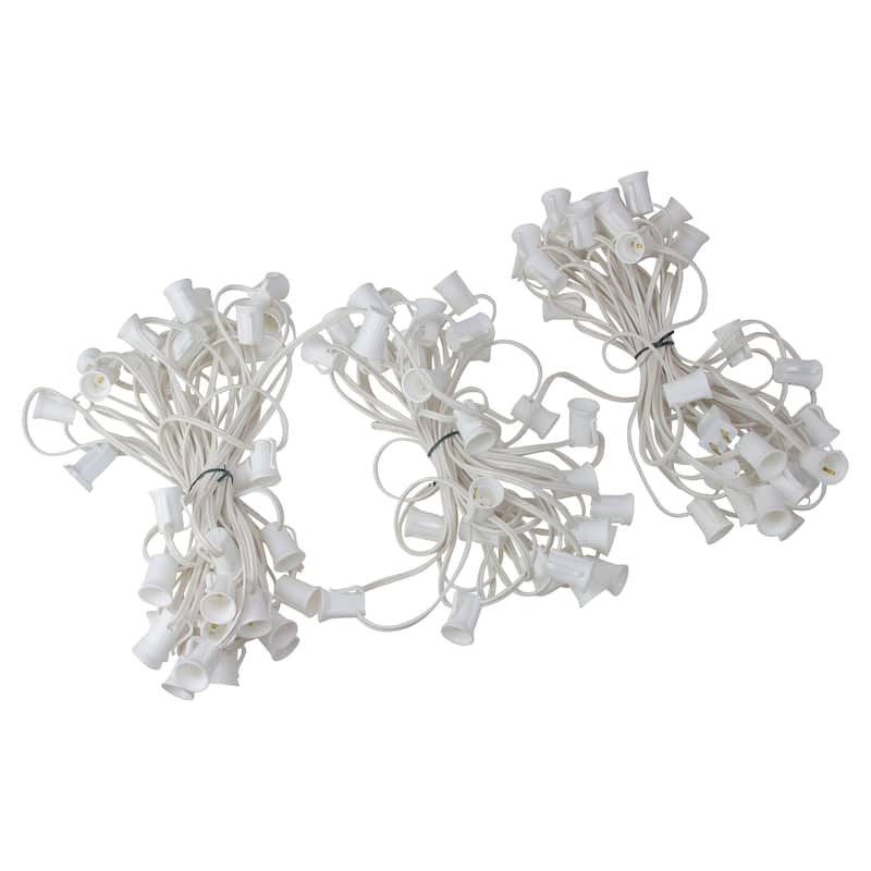 Commercial Grade C9 Christmas Light Socket Set - 100' White Wire - 18 Gauge