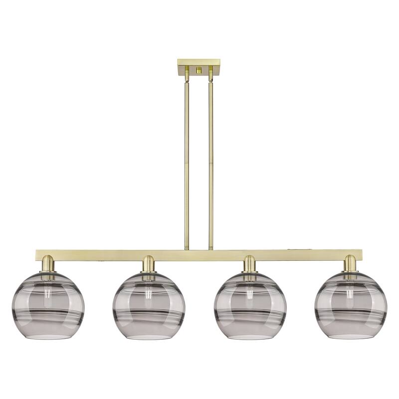 Innovations Lighting Endless Possibilities Arcadia - Rochester - 4 Light 53" Stem Hung Island Light - Antique Brass/Light Smoke