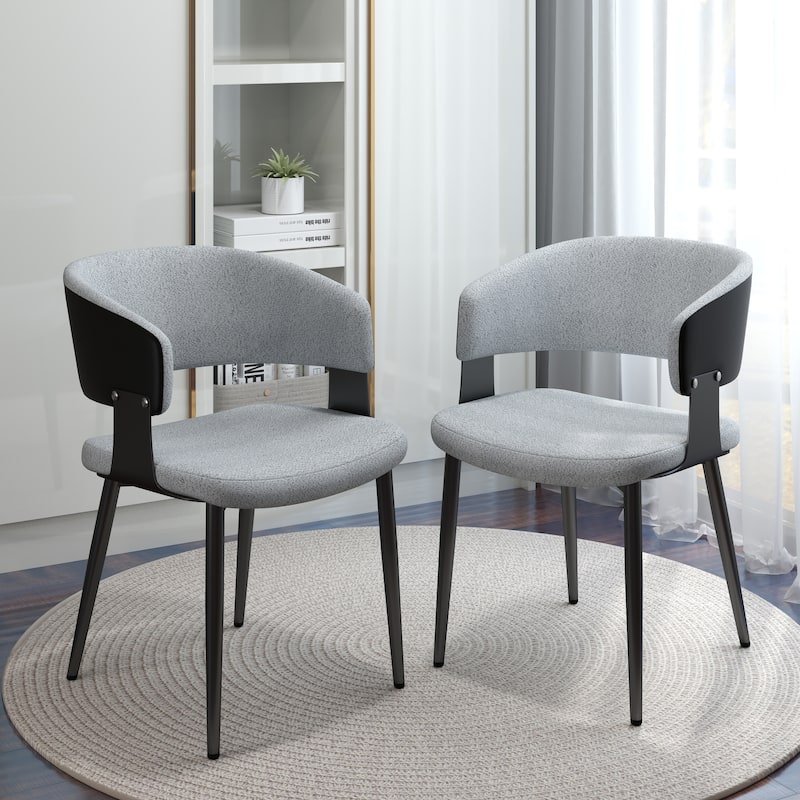 Modern Upholstered Dining Chairs with Wing Back and Black Metal Tapered Legs (Set of 2) - N/A