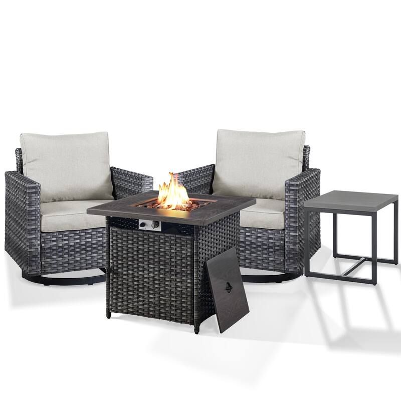 26 In Fire Pit Table with Patio Swivel Chairs Table