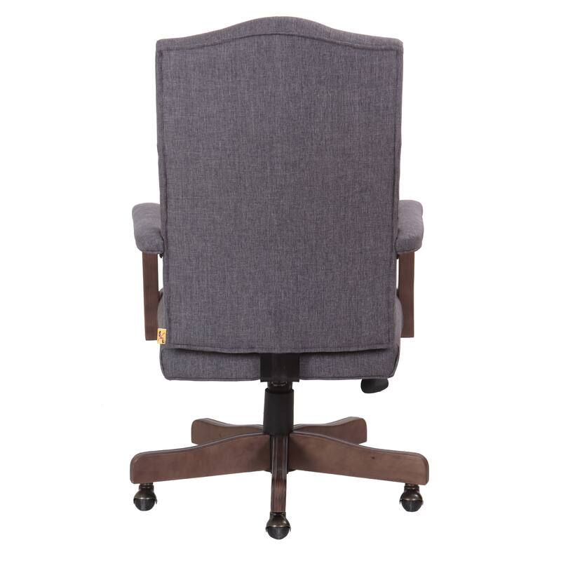 Jake Executive Armchair with Driftwood Finish, Gray Button Tufted Linen