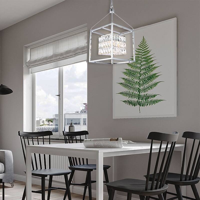 4-Light Chrome Cage Chandelier With Clear Crystals