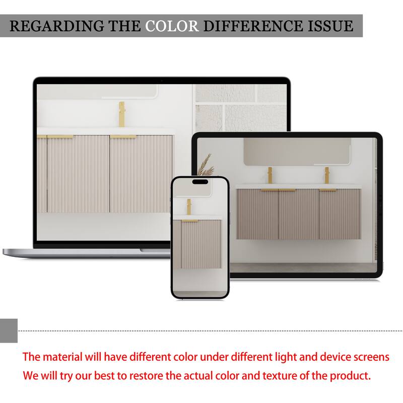 48"Wall Mounted Bathroom Vanity with Resin Double Sink & 3 Soft-Close Doors, KD-Packing