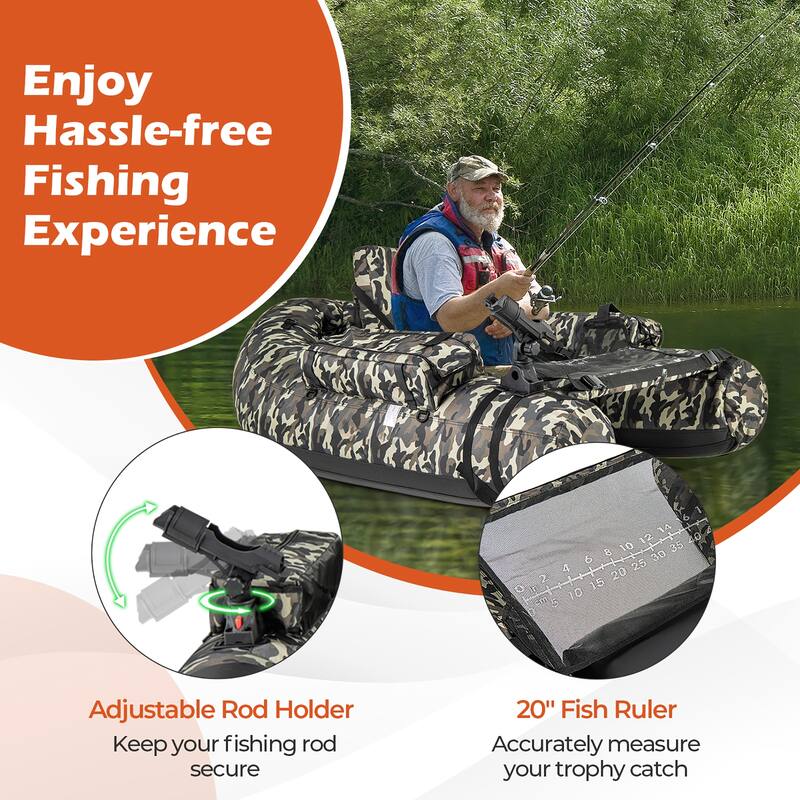 Gymax Inflatable Float Tube w/ Fish Ruler Rod Holder Storage Pockets