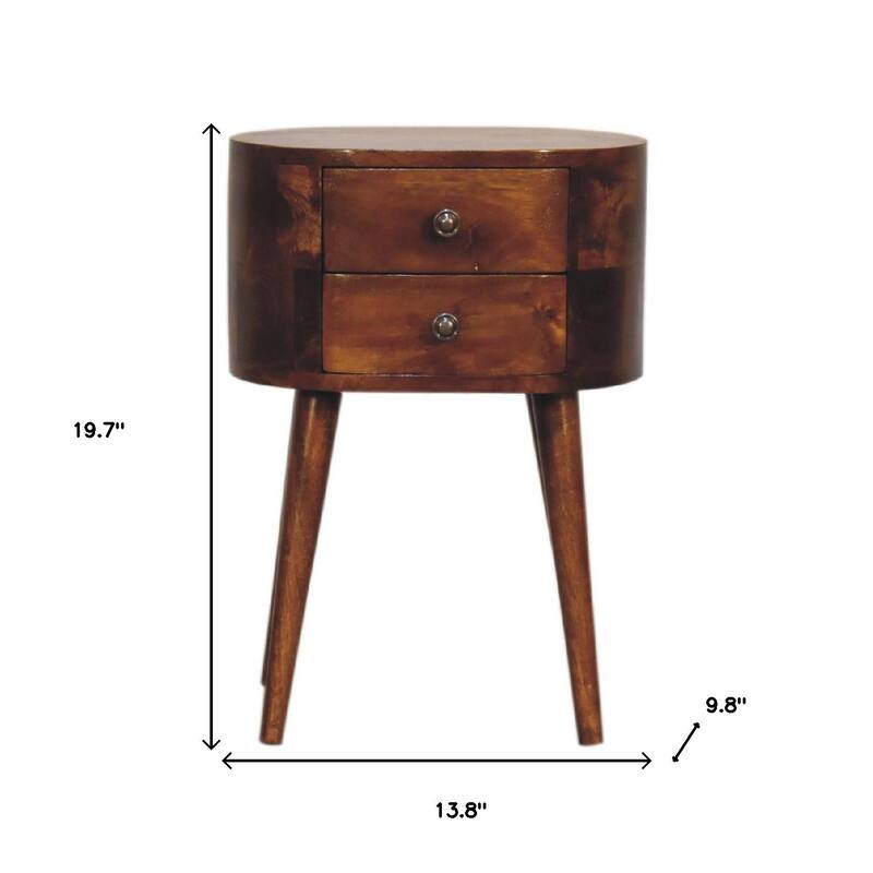 HomeRoots 20" Brown Solid Wood Oval Distressed Two Drawer Nightstand