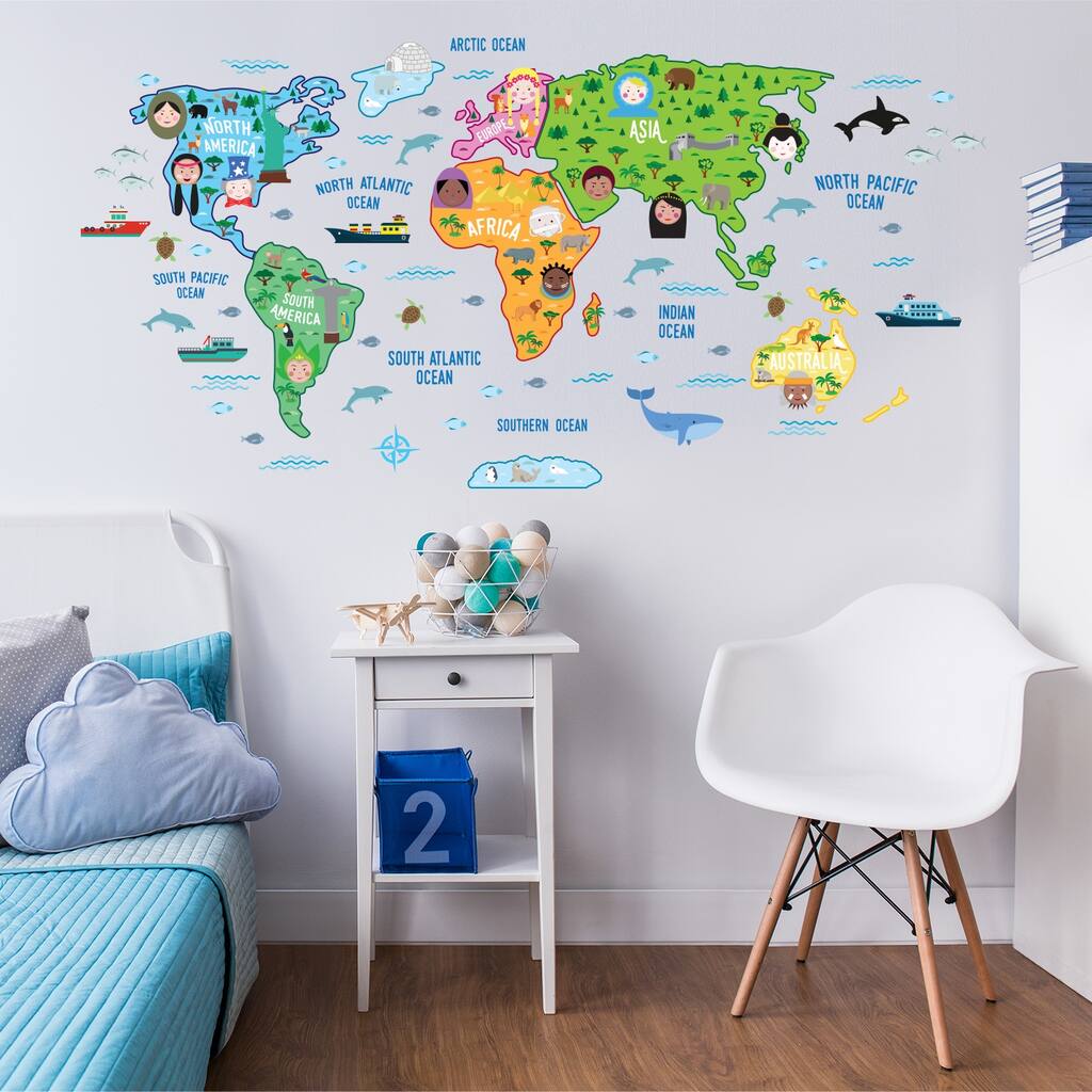 Walplus Colorful World Map Wall Sticker Decal Kids Nursery Decor Decal ...