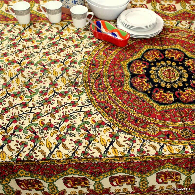 Cotton Secret Elephant Floral Tablecloth Rectangle - 54 x 84 in