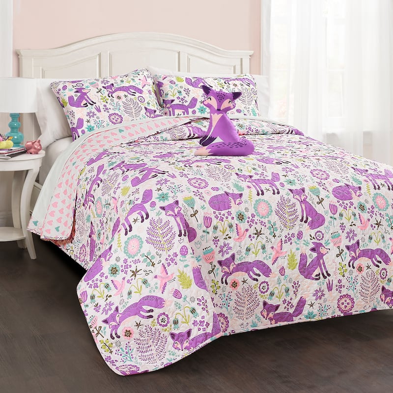 Lush Decor Pixie Fox 4-piece Quilt Set - Purple/Pink - Full - Queen