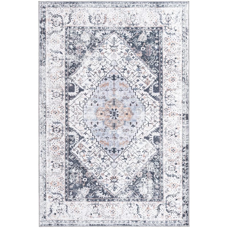 Traditional Tira Collection Area Rug - 4'x6' - Linen-Charcoal