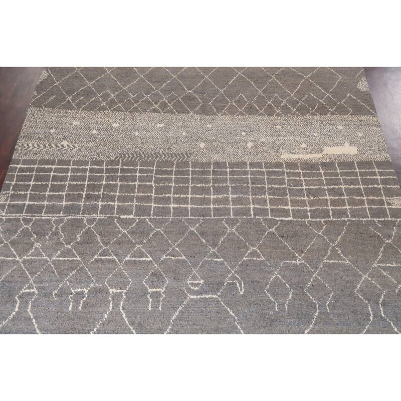 Trellis Modern Moroccan Wool Area Rug Hand-knotted Living Room Carpet - 9'11" x 14'6"