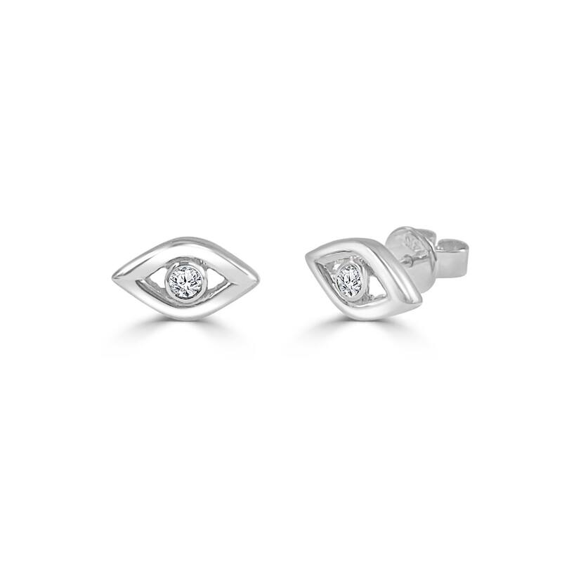 Joelle Collection Diamond Evil Eye Stud Earrings 14K White Gold 1/10ct