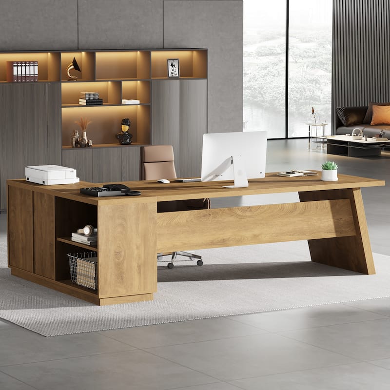 78.7-Inch L-Shaped Executive Desk Computer Desk with File Cabinet