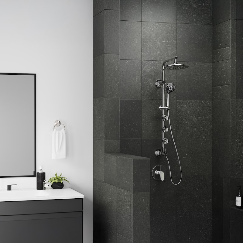 Lanai 8-in Rain Showerhead with 3-Body Jets Pivoting Shower Arm and Multi-function Handshower Chrome