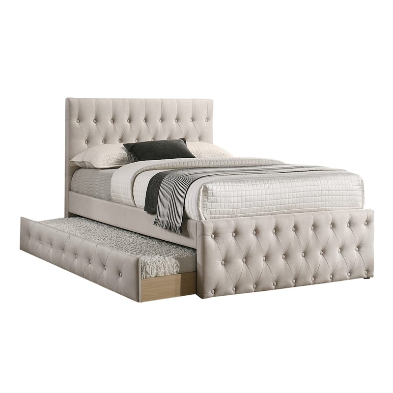 Linen Fully Upholstered Twin Size Bed with Trundle - Light Brown