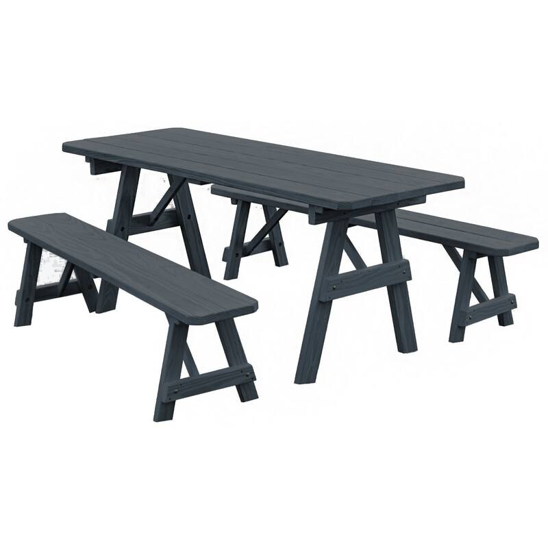 Pine 6' Traditional Picnic Table with 2 Benches - Charcoal Stain
