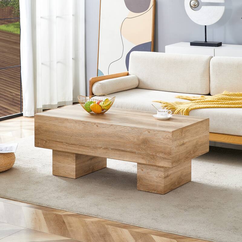 Modern Coffee Table Light Wood Texture MDF Top Practical Design Living Room - Natural Wood