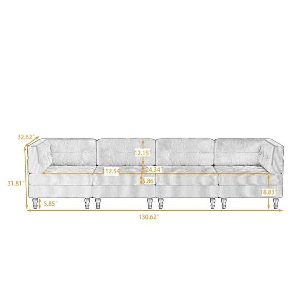 dimension image slide 4 of 5, Madison Oversized Upholstered Corduroy Modular Sectional Sofa