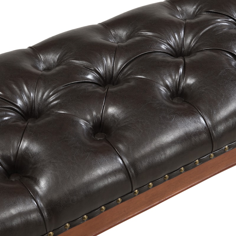 Christopher Knight Home - Mid-Century Classic Sleek Button-Tufted PU Leather Upholstered End-of-Bed Bench with Rolled Arms