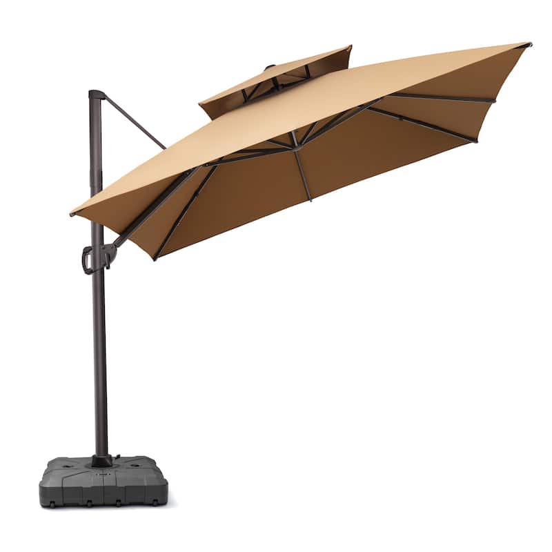 10.5ft Patio Outdoor Double Top Cantilever Offset Umbrella w/base