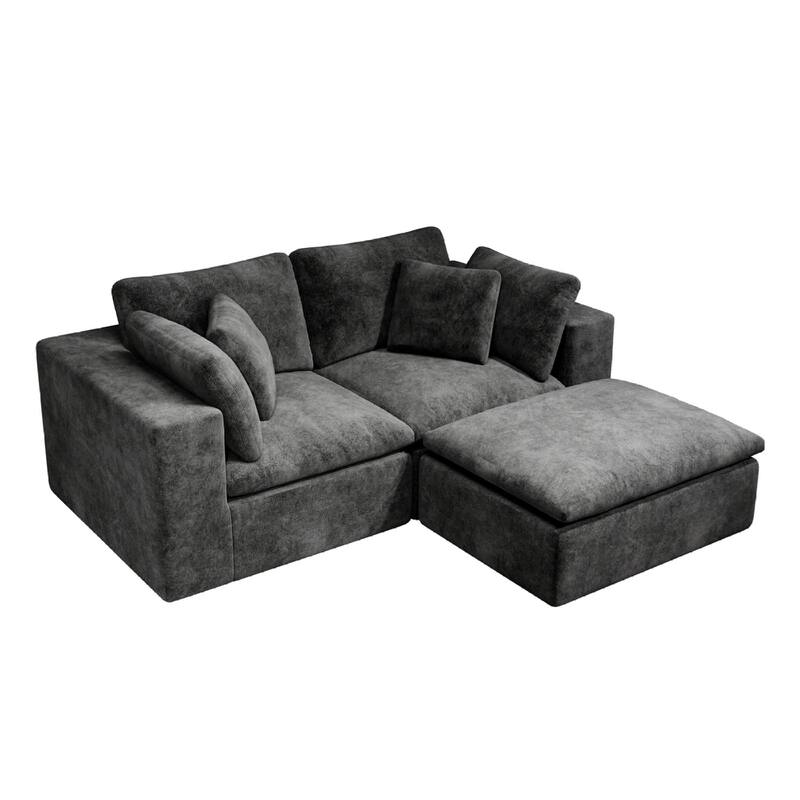 Roomfitters 78.8" Modular Sectional Sofa, 3-Piece Compressed Cloud Couch, No Assembly Required, Plush Corduroy, Grey