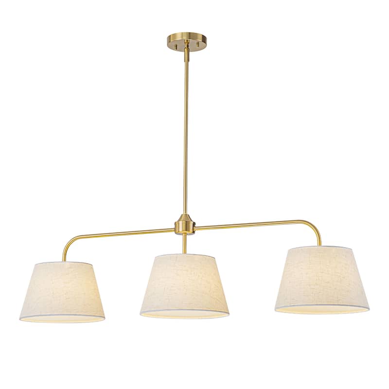 Starsky 3-Light Modern White Linear Drum Fabric Kitchen Island Light