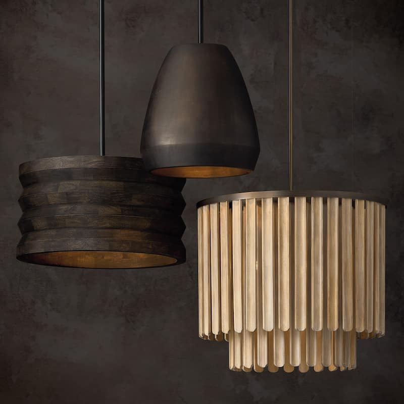 22" W x 12" H 1-Light Pendant in Matte Black and Handcrafted Mango Wood in Espresso Stain - 22"W x 11.75"H